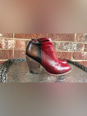 Freebird by Steven Red Croc-Embossed Leather Ankle Booties